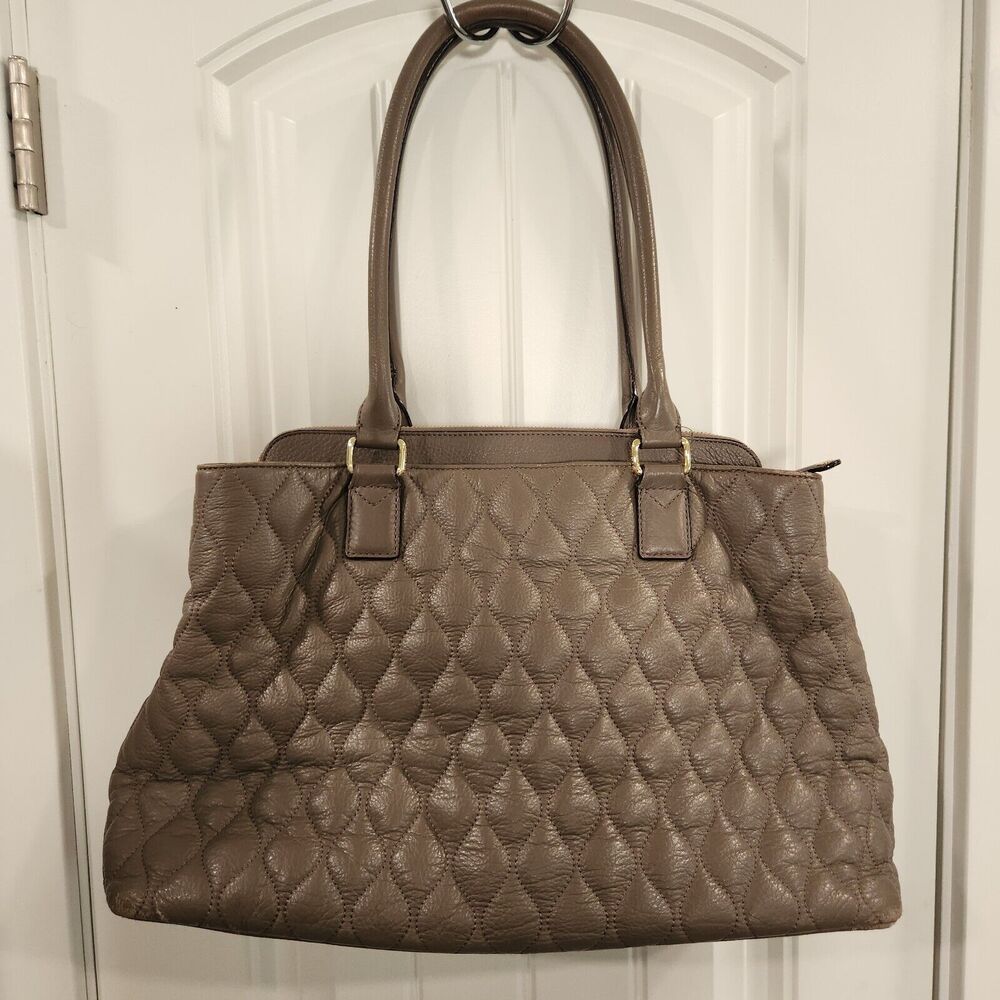 Vera Bradley Quilted Leather Emma Satchel Bag Taupe Pre-owned Very Clean